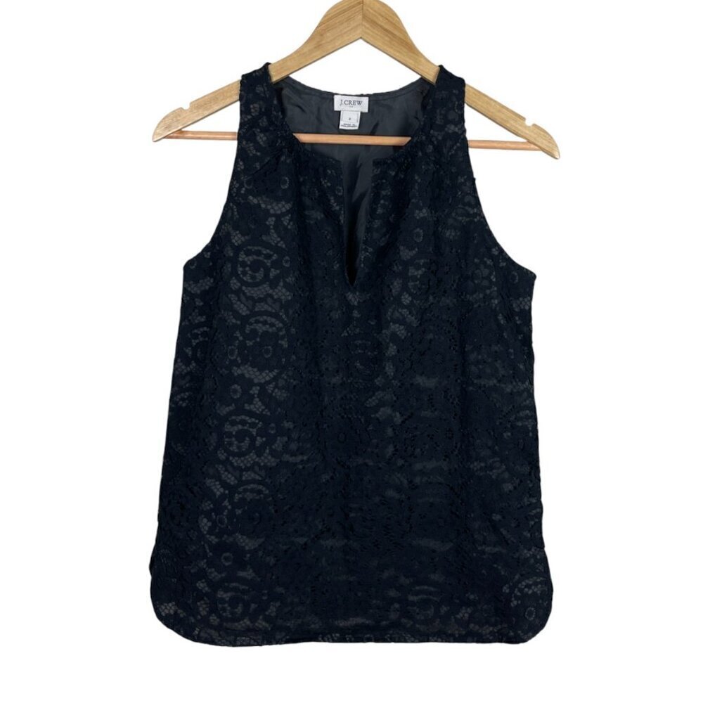J.CREW FACTORY LACE OVERLAY SHELL BLACK TOP
